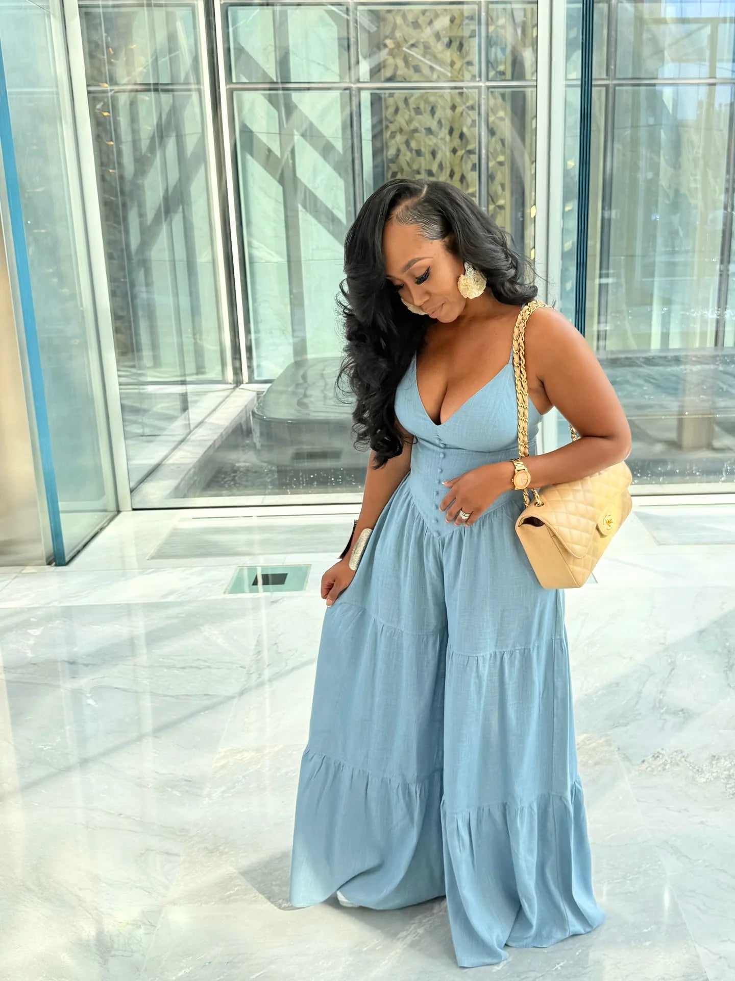 Spaghetti Strap Wide-Leg Jumpsuit with Button Details for Women