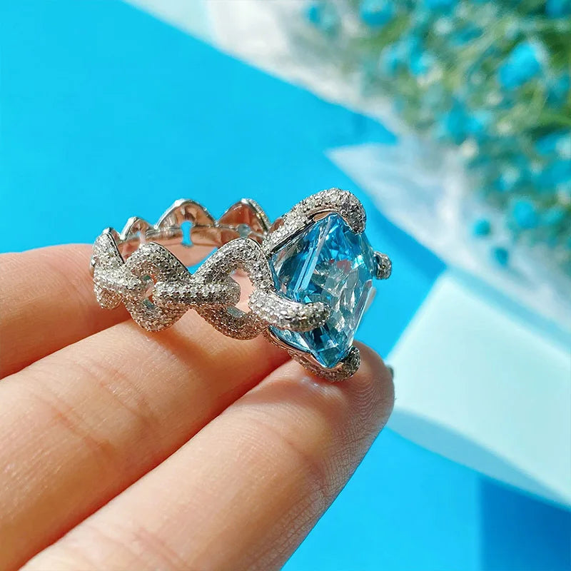 Princess Cut Zircon Band Ring in Sterling Silver for Women