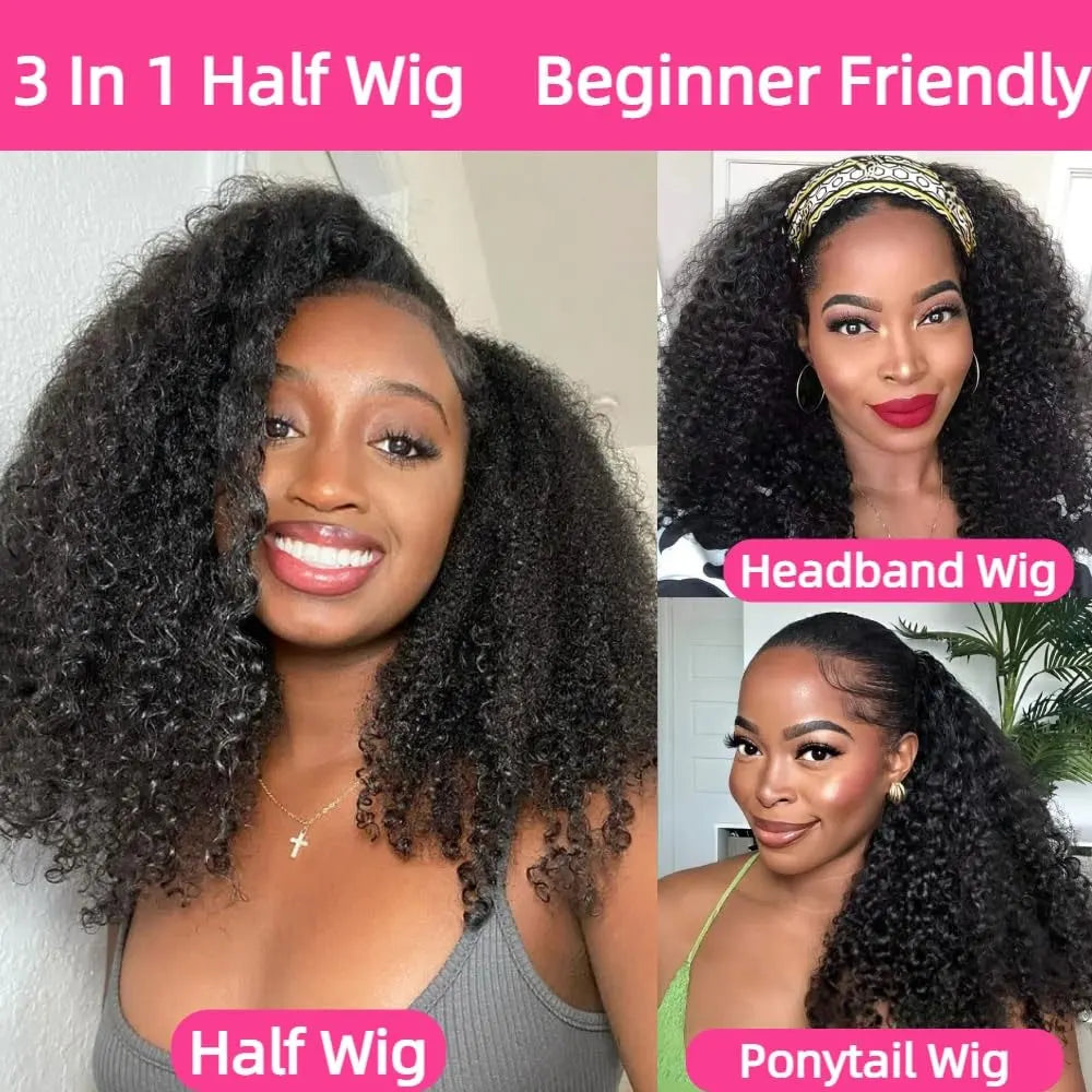 Long Remy Kinky Curly Human Hair Half Wig for Women