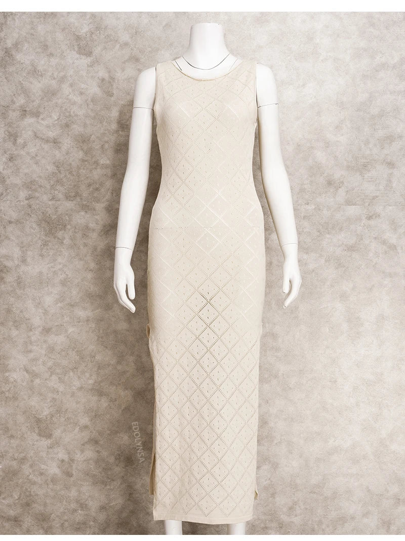 Sexy Cut Out Slit Knit Mesh Swimsuit Cover Up Pareo Tunic 2025 Summer Beach Maxi Dress Bikini Cover-ups Women Beachwear A2318