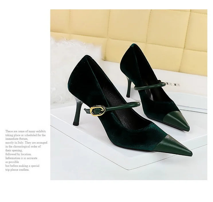 Suede Buckle Strap Pointed Toe Stiletto Pumps for Women