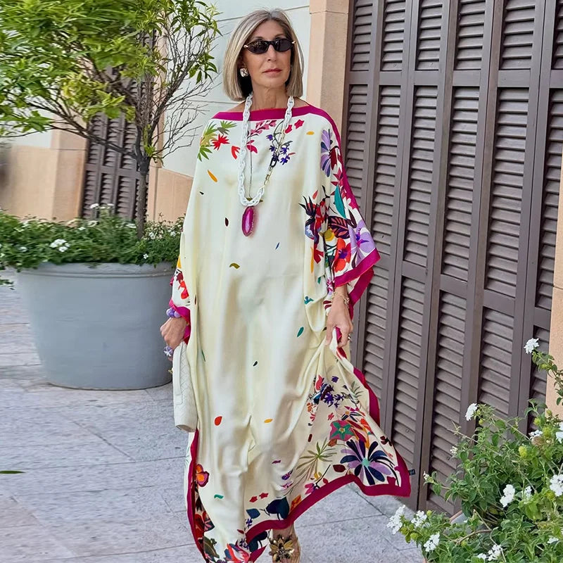Casual Print Pleated Maxi Beach Vacation Chic Dress for Women