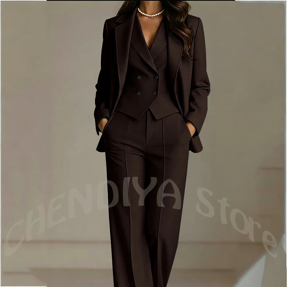 Elegant Solid White Women Suit Slim Fit Long Sleeve Notched Lapel Casual Business Wear Professional Female Work Outfit 3 Pieces
