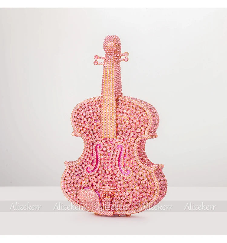 Elegant Crystal Violin Shaped Evening Clutch for Women