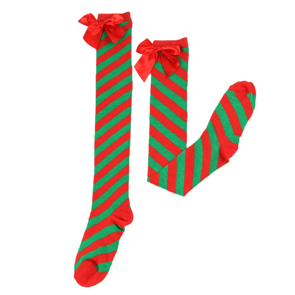 Red And Green Striped Christmas Stockings With Bows for Women