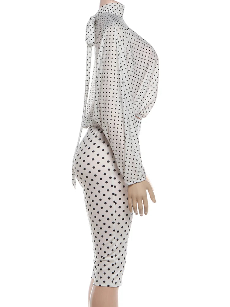 Polka Dot See Through Crop Top and Shorts Set for Women