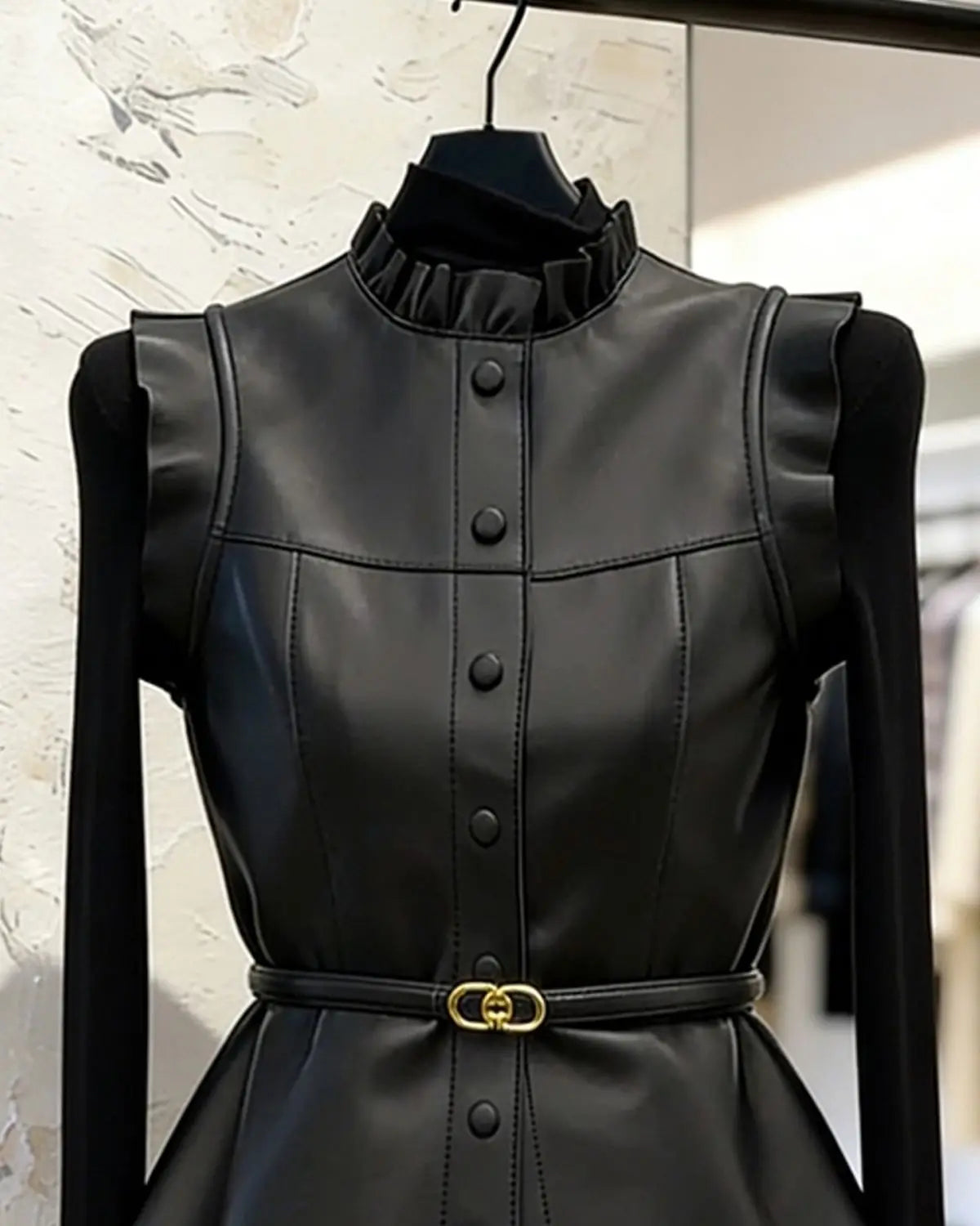 Vintage Black Ruffle Single Breasted Sleeveless Vest For Women