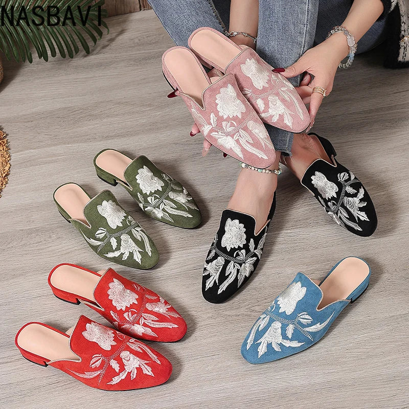 Chic Floral Velvet Embroidered Mules