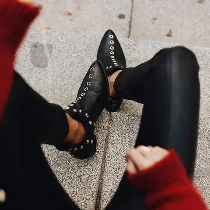Slip On Pointed Toe Rivets Ankle Boots