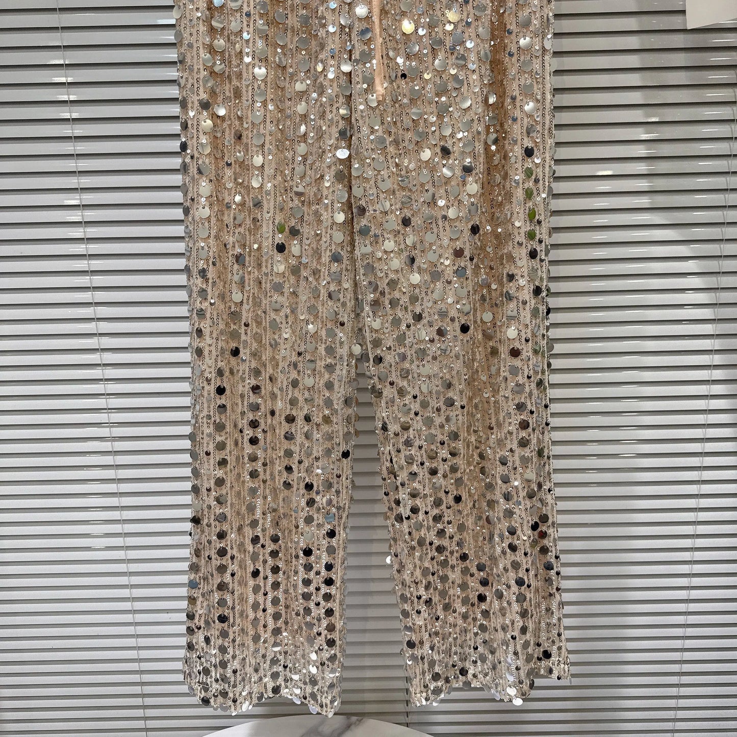 2026 Summer New Fashion Hot Girl Style Silver Sequin Tie-up Elastic Waist Pants - High Street Women's Versatile Casual Trousers