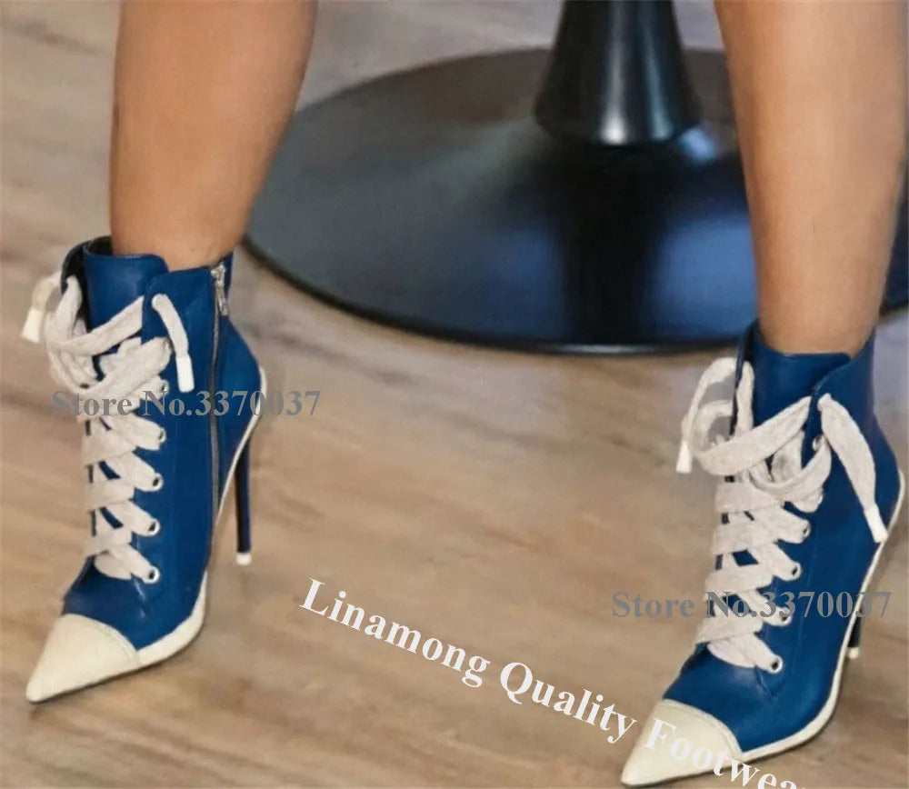 Patchwork Leather Pointed Toe Stiletto Ankle Boots for Women