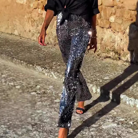 Shimmering Sequin Flared Pants