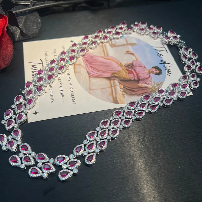 Zircon Tassel Necklace and Bracelet Set for Women