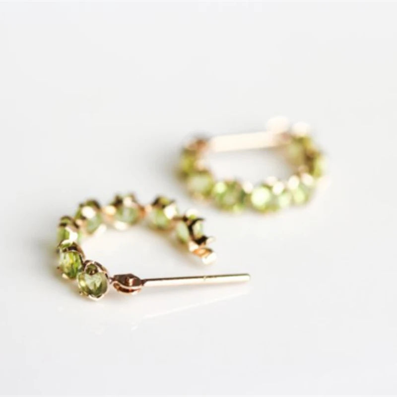 Original design silver inlaid peridot single row emerald earrings for women fresh style ear buckle fashion marriage jewelry