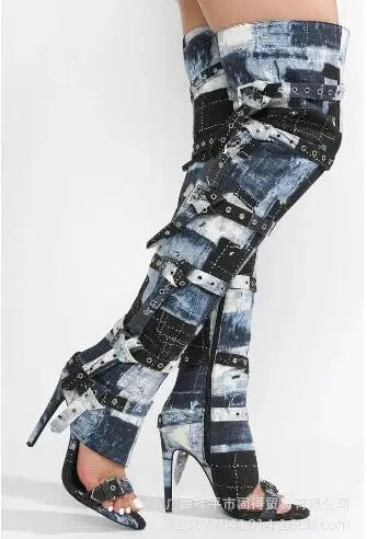 Camouflage Side Zipper Over The Knee Boots For Women
