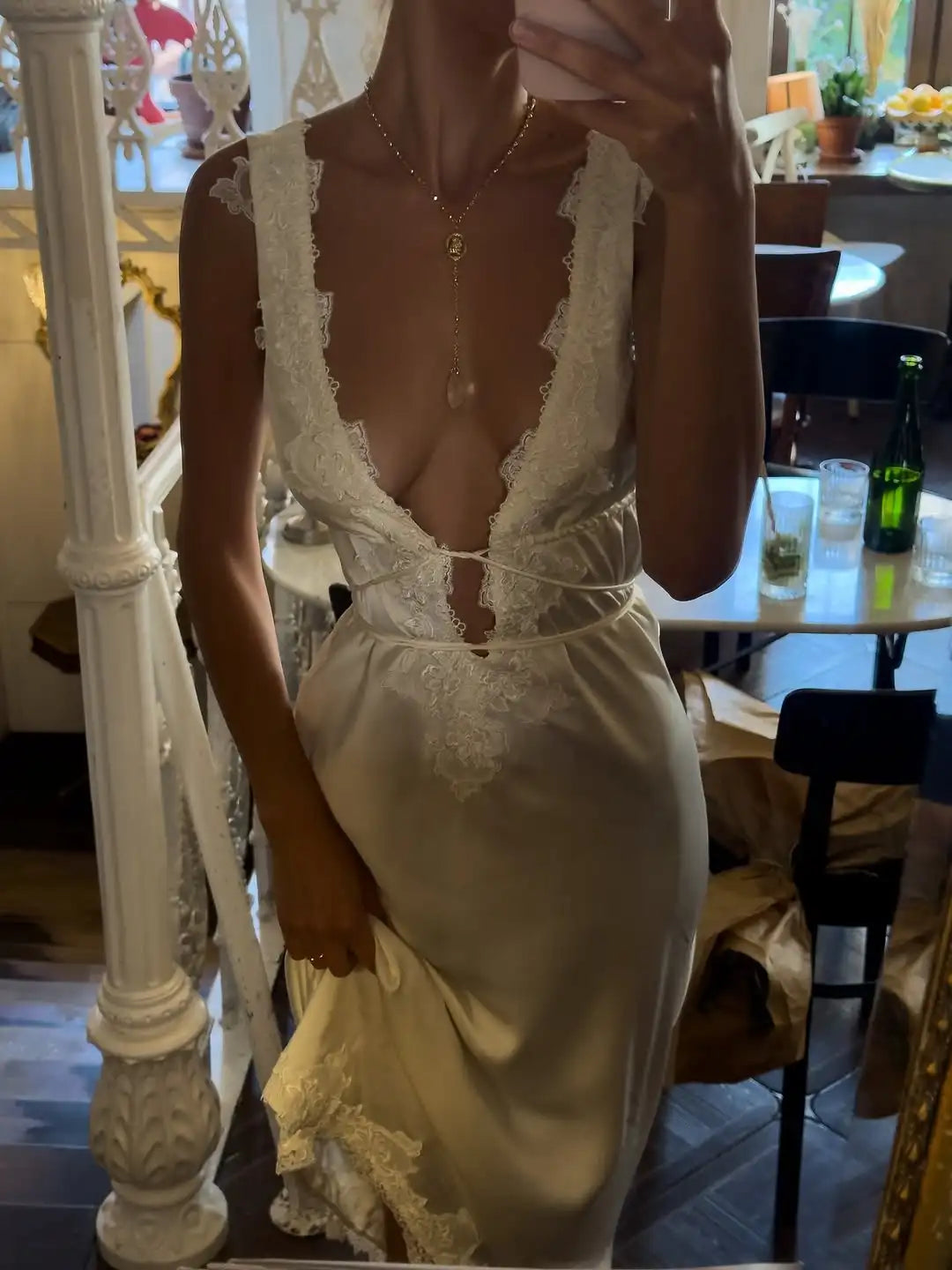 Sexy Deep V-neck Lace Patchwork Dress Women Solid Hollow-out Sleeveless High Waist Slim Maxi Dresses 2025 New Lady Party Robe