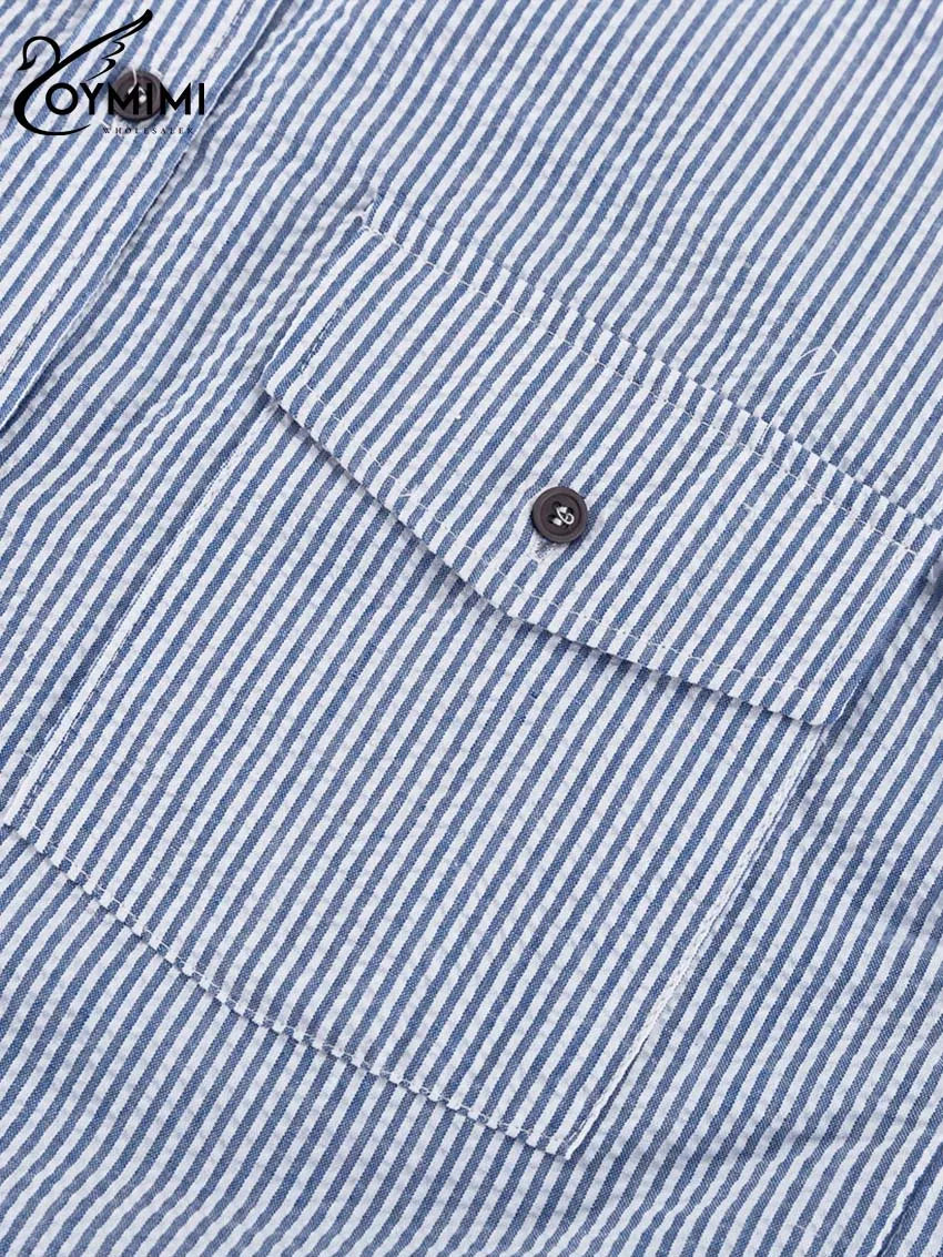 Oymimi Casual Dark Blue Print Women's Two Pieces Set Elegant Long Sleeve Button Shirt And Low Waist Straight Trousers Female Set