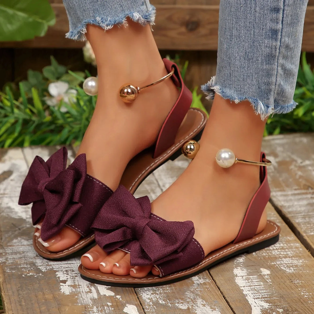 Lightweight Casual Beach Bow Tie Flat Sandals for Women