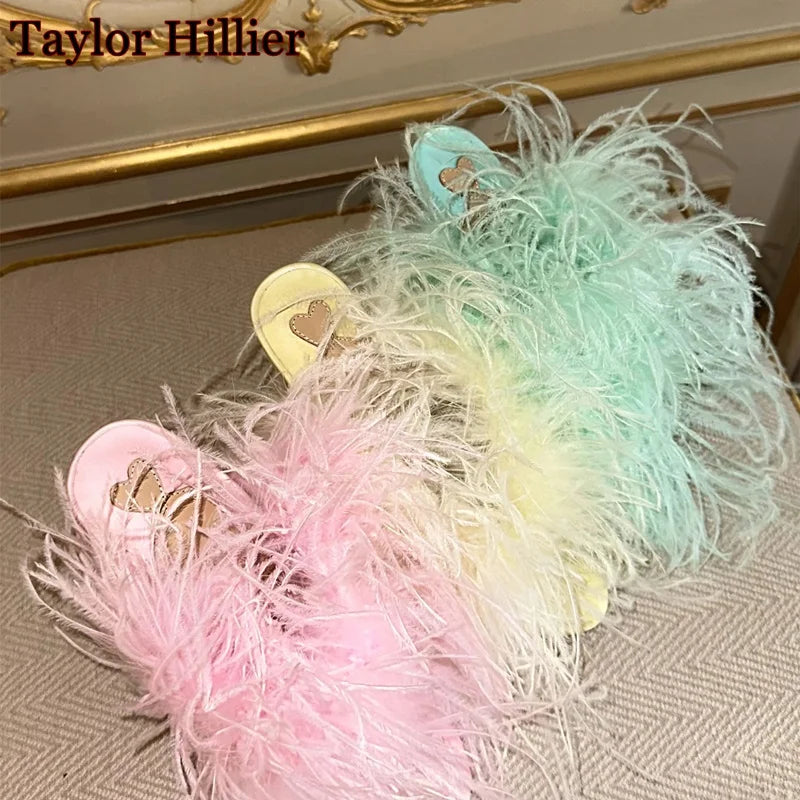 Elegant Summer Fur Trim Stiletto Heels Sandals for Women