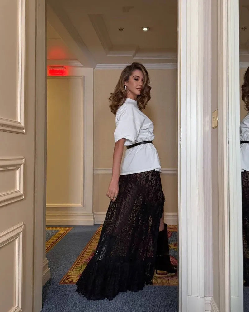 Elegant Asymmetrical Floral Lace Maxi Skirt for Women