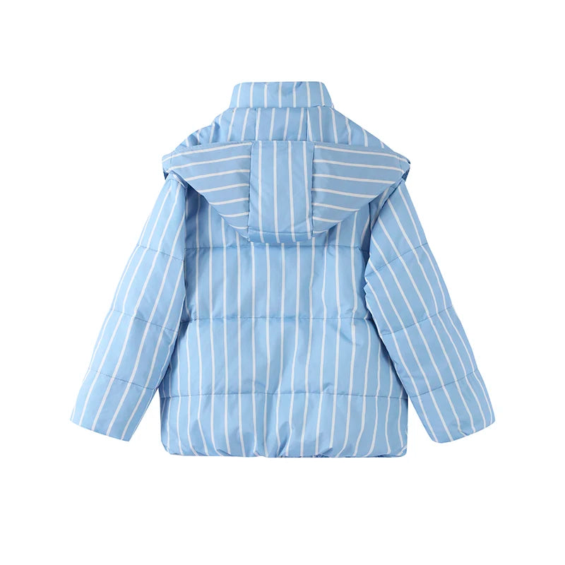 Striped Cotton Quilted Coat Single Breasted for Women
