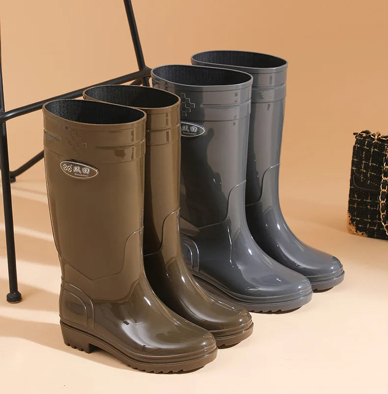 Bright Green Knee High Rain Boots With Antislip Sole for Women