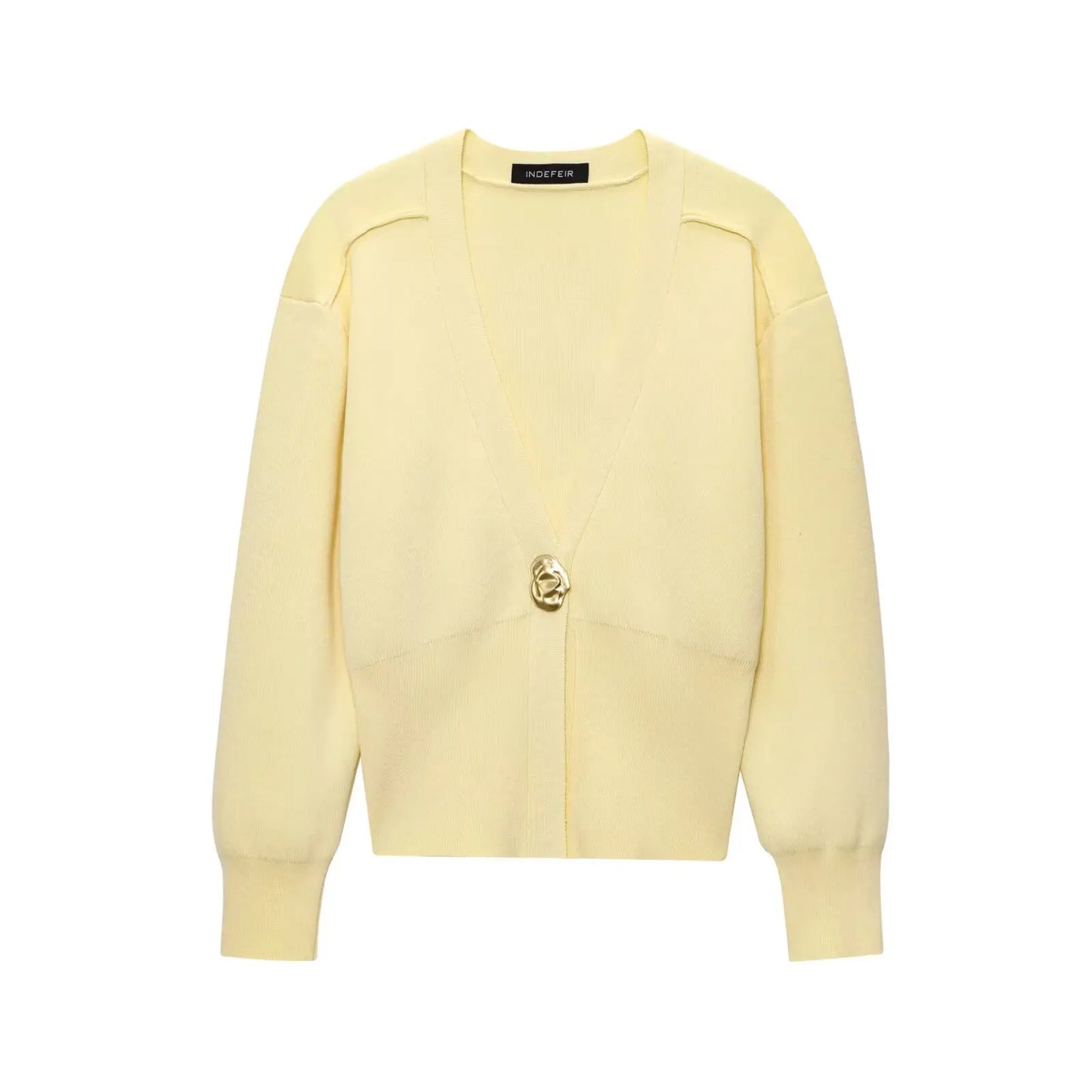 Casual V-Neck Knit Cardigan With Metal Button Detail for Women