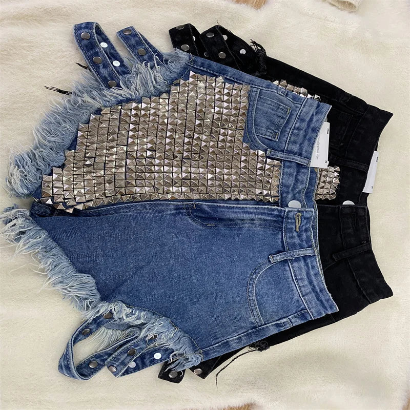 Relaxed Fit High Waisted Denim Shorts With Tassel Accents For Women