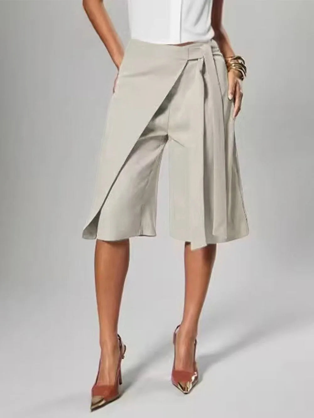 Patchwork Elastic Waist Wide Leg Pants for Women