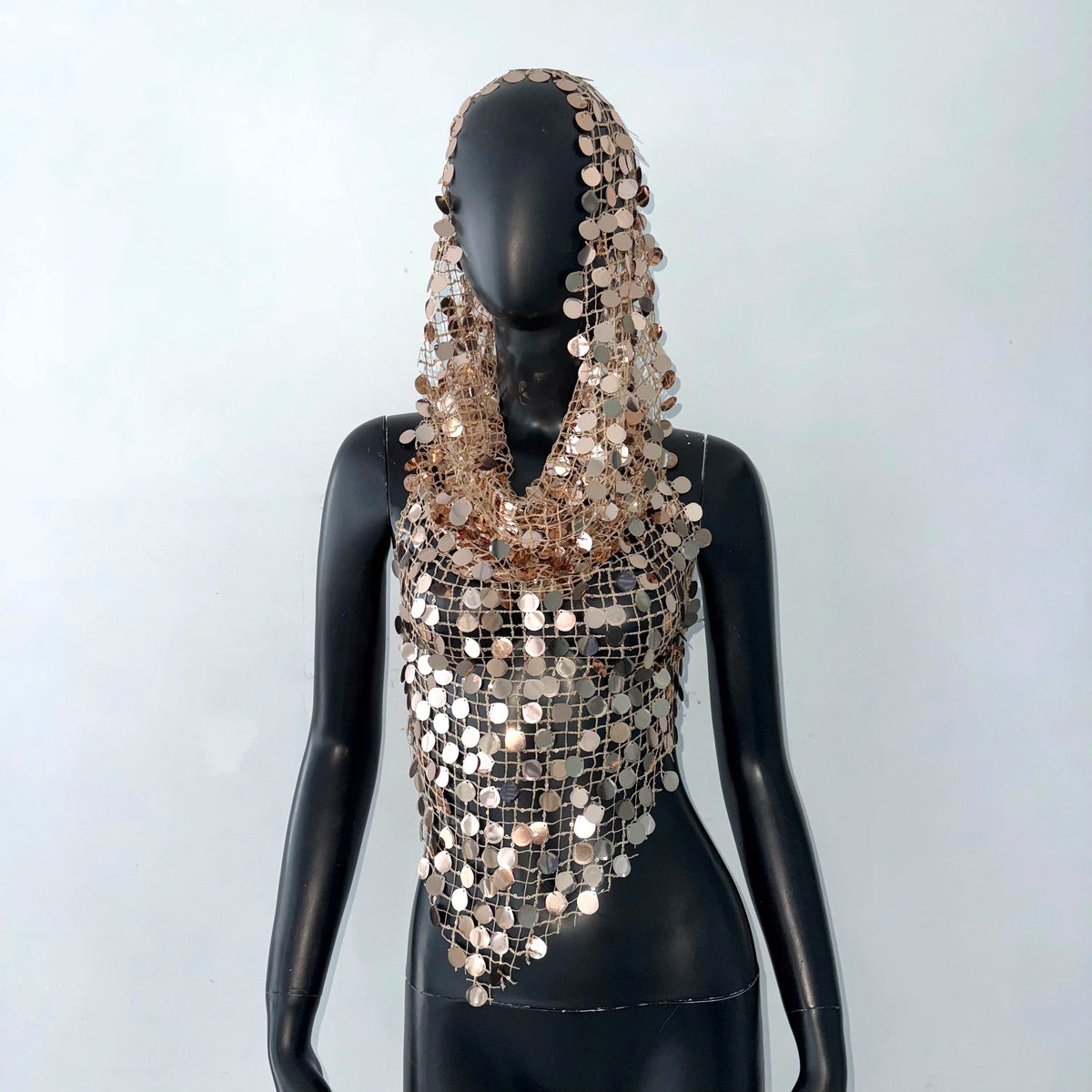 Backless Sequin Crop Tank Top and Hat Set for Women