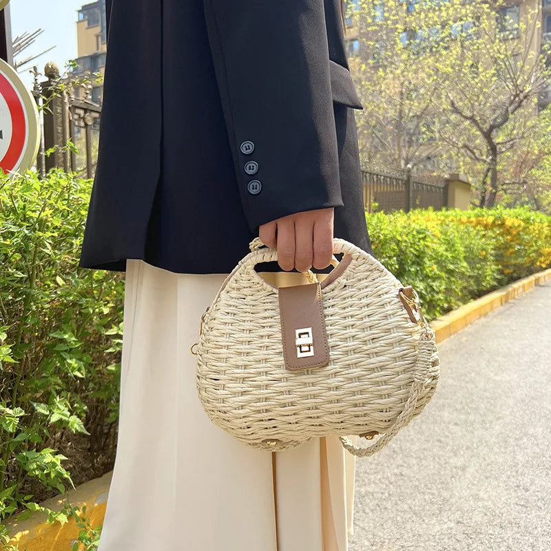 Trendy Handwoven Wicker Straw Shoulder Bag for Women