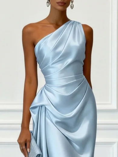 Elegant Satin Sleeveless Evening Party Midi Dress for Women