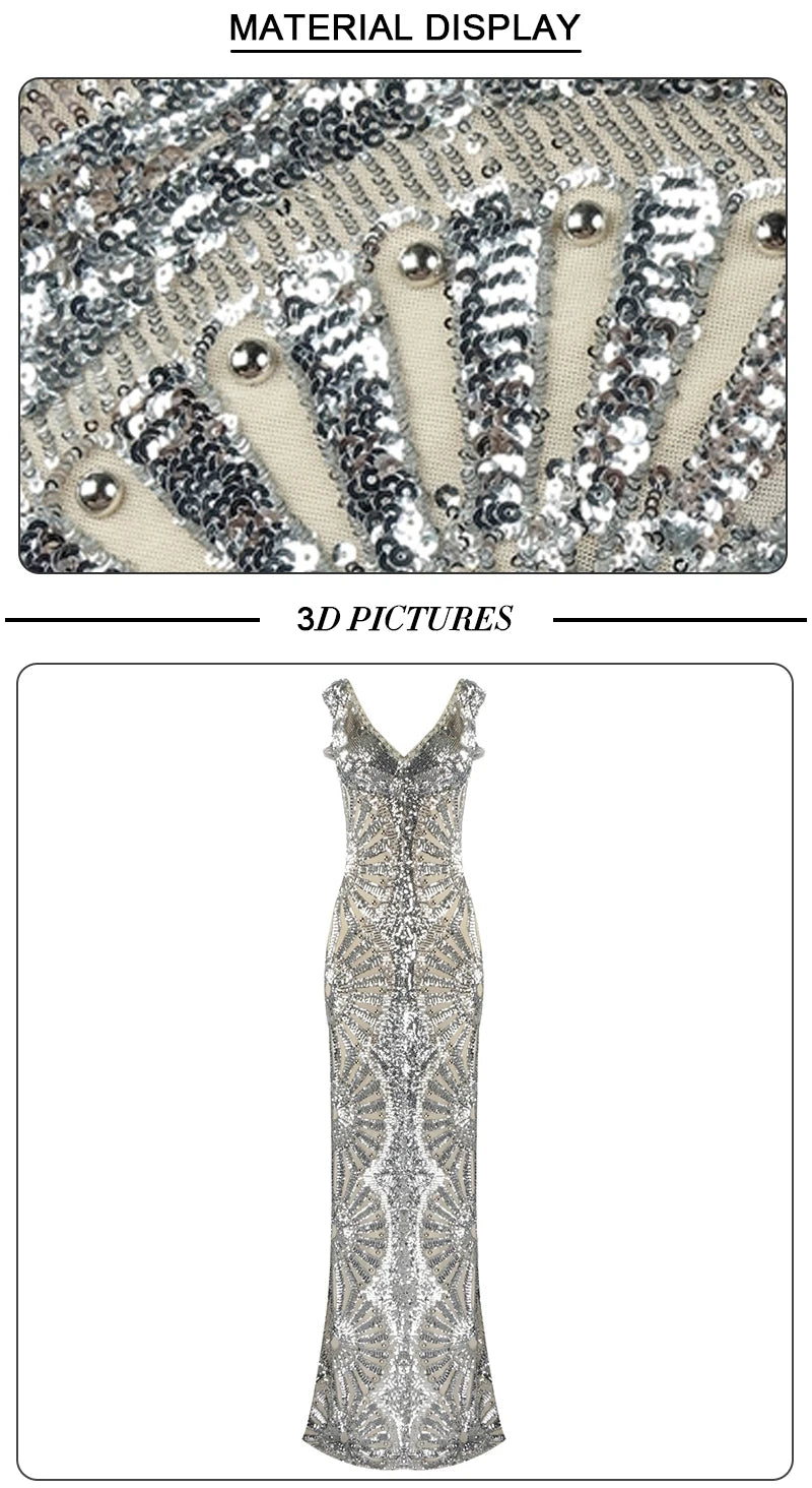 Sequined Ruffle Maxi Slip Dress with V Neck for Women