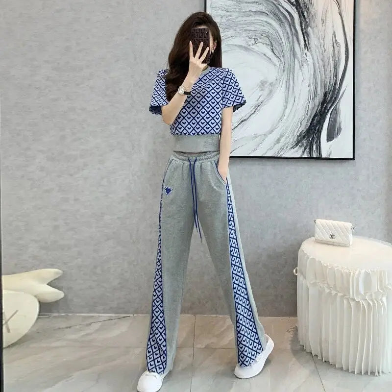 Checkered Casual High Waist Two Piece Set For Women