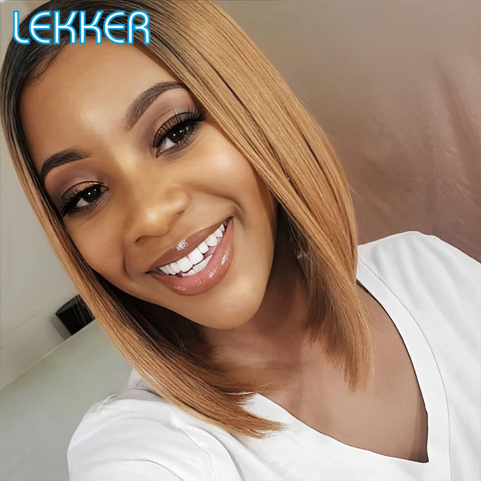 Short Straight Highlight Blonde Lace Front Bob Wig for Women