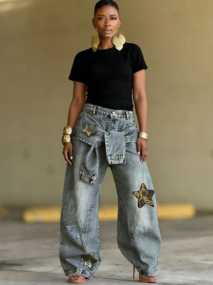 Loose Fit Vintage Washed Baggy Denim Jeans for Women