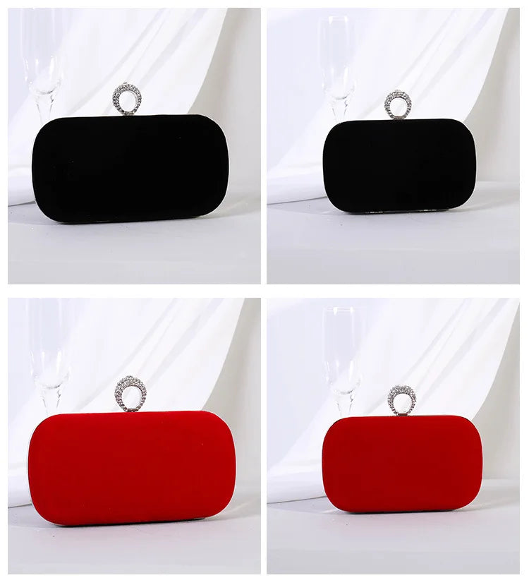 Velvet Rhinestone Chain Strap Evening Clutch Bag for Women