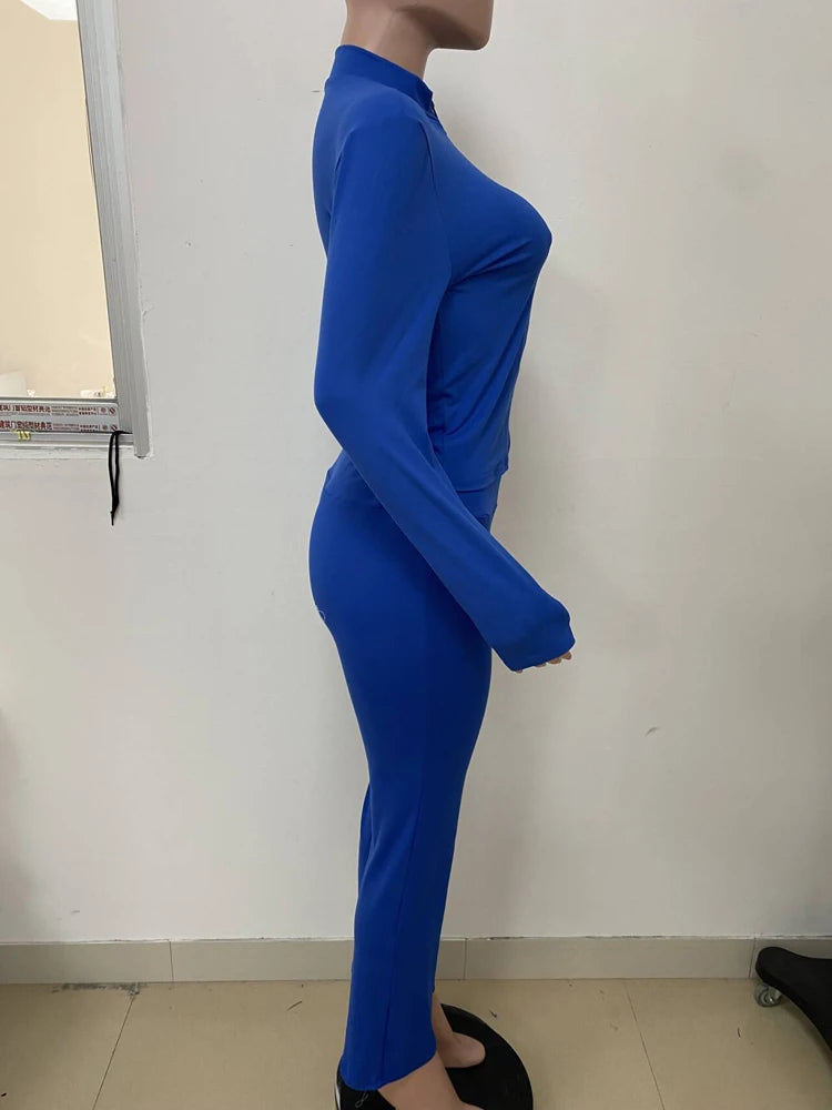Zip Up Crop Top and High Waist Pants Tracksuit Set for Women