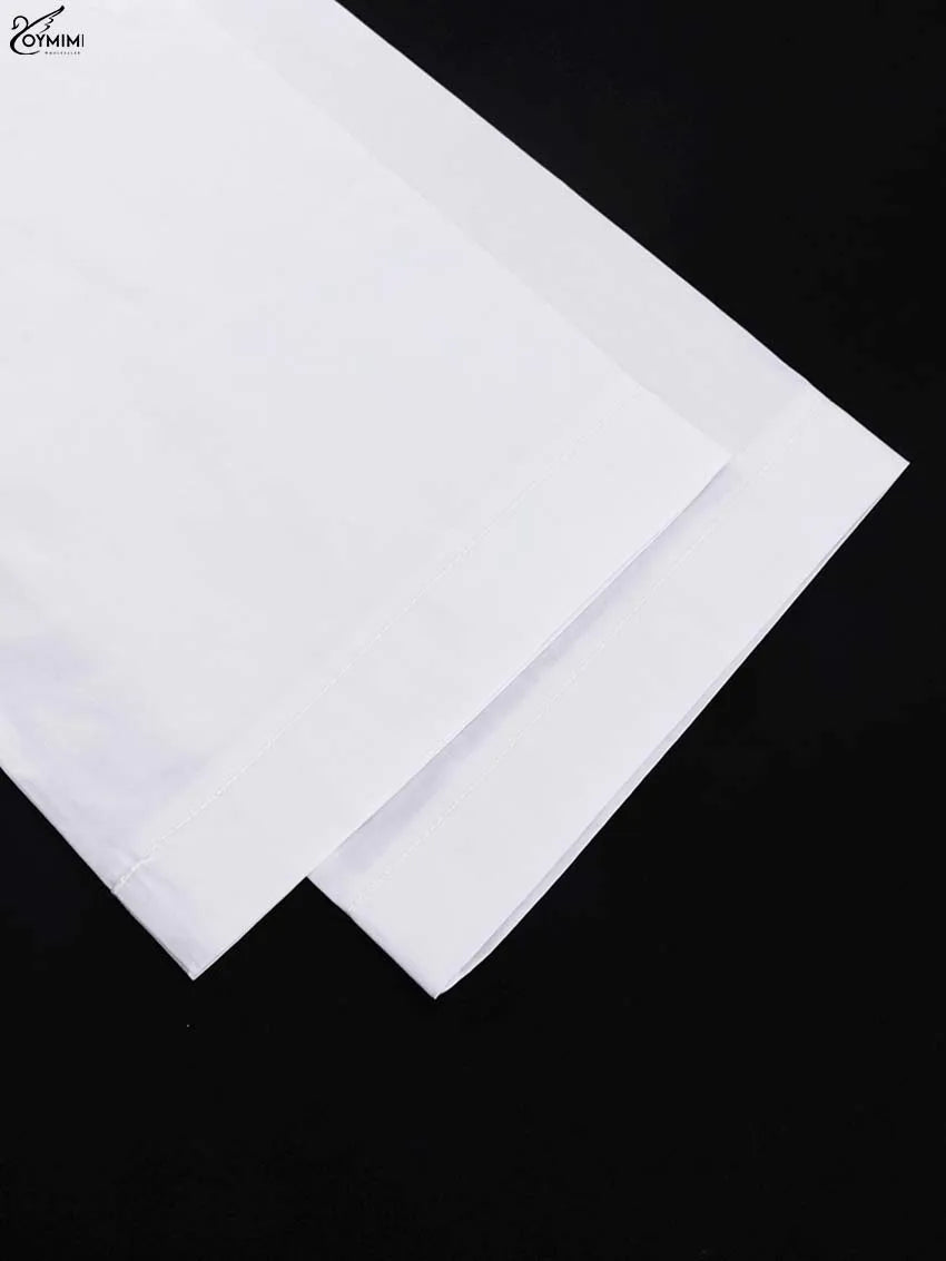 Oymimi Fashion Black Cotton Women's Blouse Elegant O-Neck Long Sleeve Loose Blouses Casual New Solid Lace-Up Blouses Streetwear