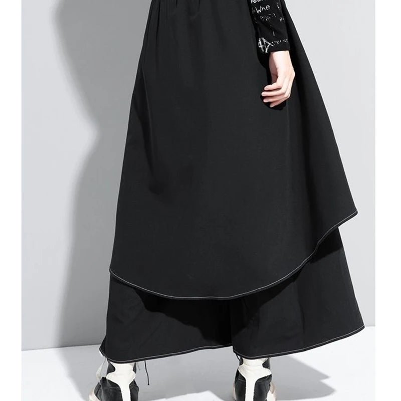 French fashion temperament black wide-leg pants women's spring and autumn new loose plus size casual pants casual skirt pants.
