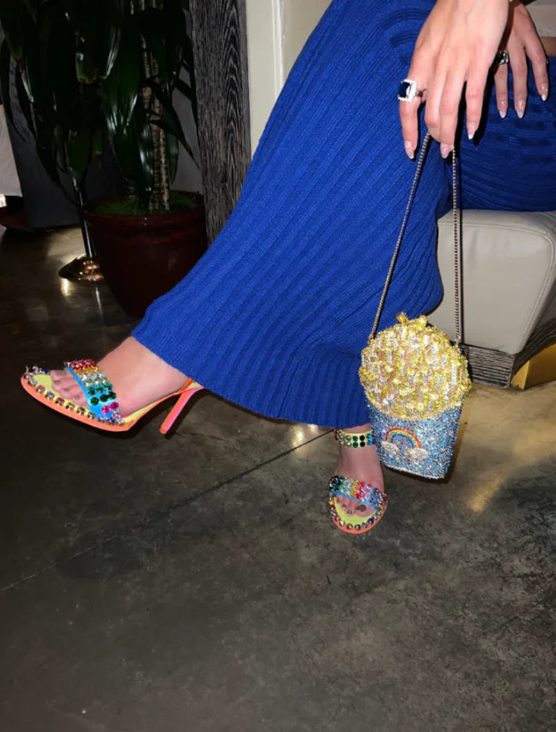 Colorful Rhinestone Embellished Stiletto Sandals for Women
