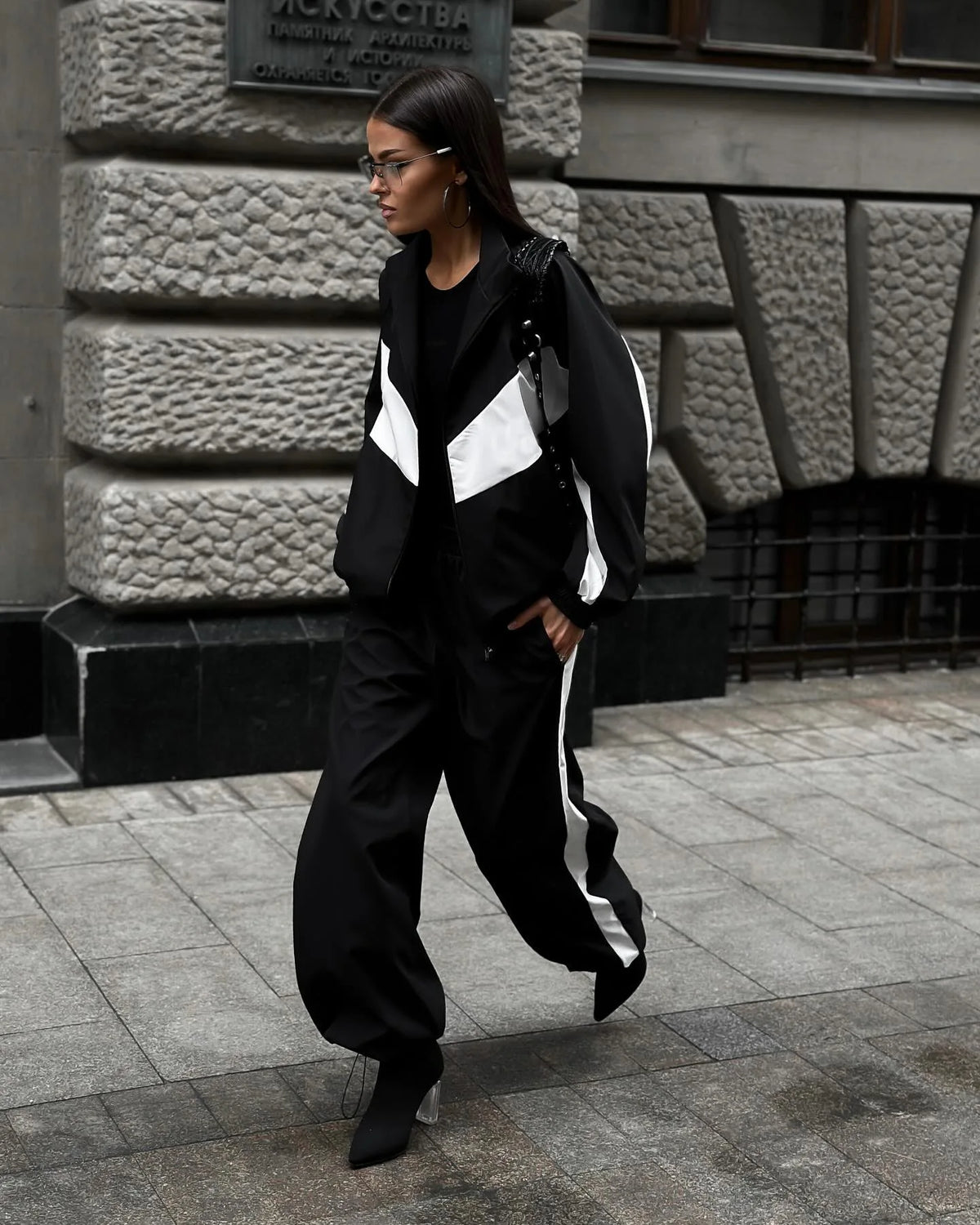 Casual Contrast Color Zipper Tracksuit Set for Women