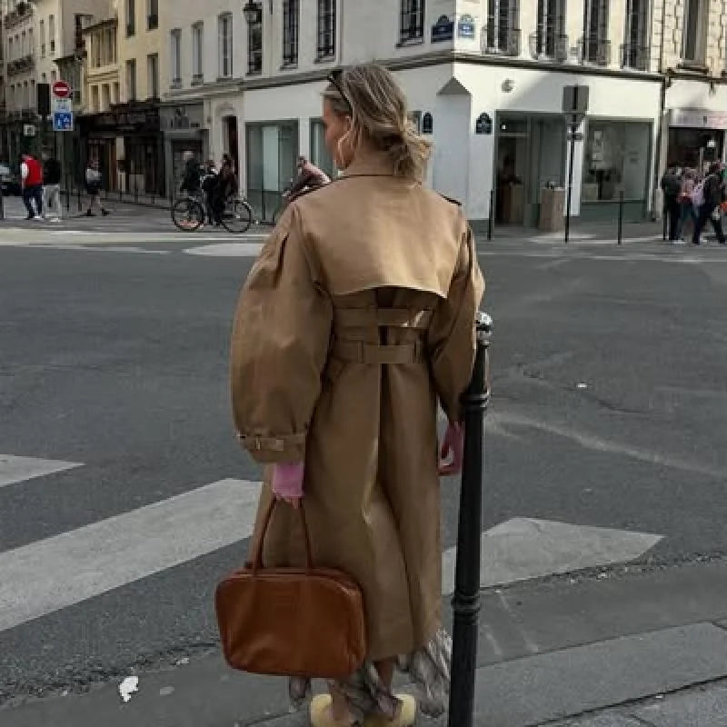 Chic Punk Trench Coat For Women Full Sleeve Loose Hooded Crop Jacket Lapel Bat Sleeve Long Coats 2025 New Lady Y2k Fall Outwears