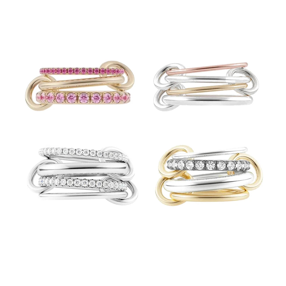 Gold Tone Pink Zircon Stacking Band Rings for Women