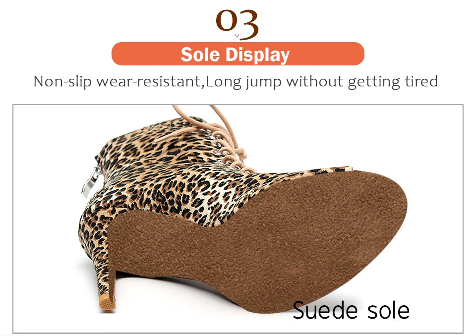 Leopard Print Latin Ballroom Dance Heels for Women