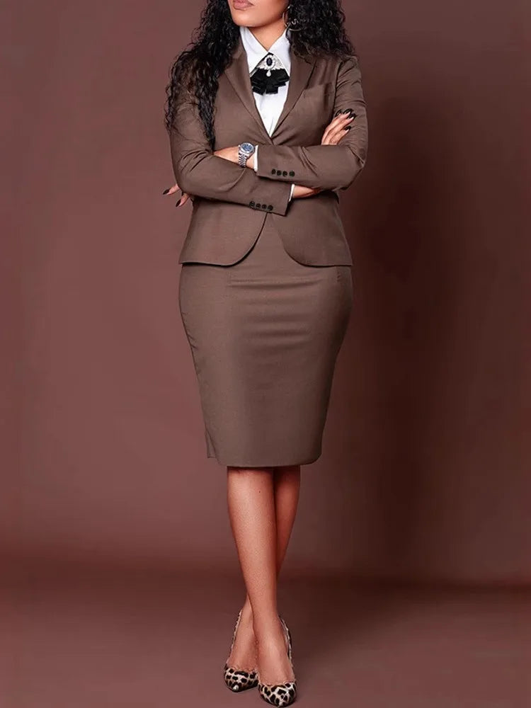 Elegant Two Piece Set With Long Sleeve Top And Midi Skirt for Women