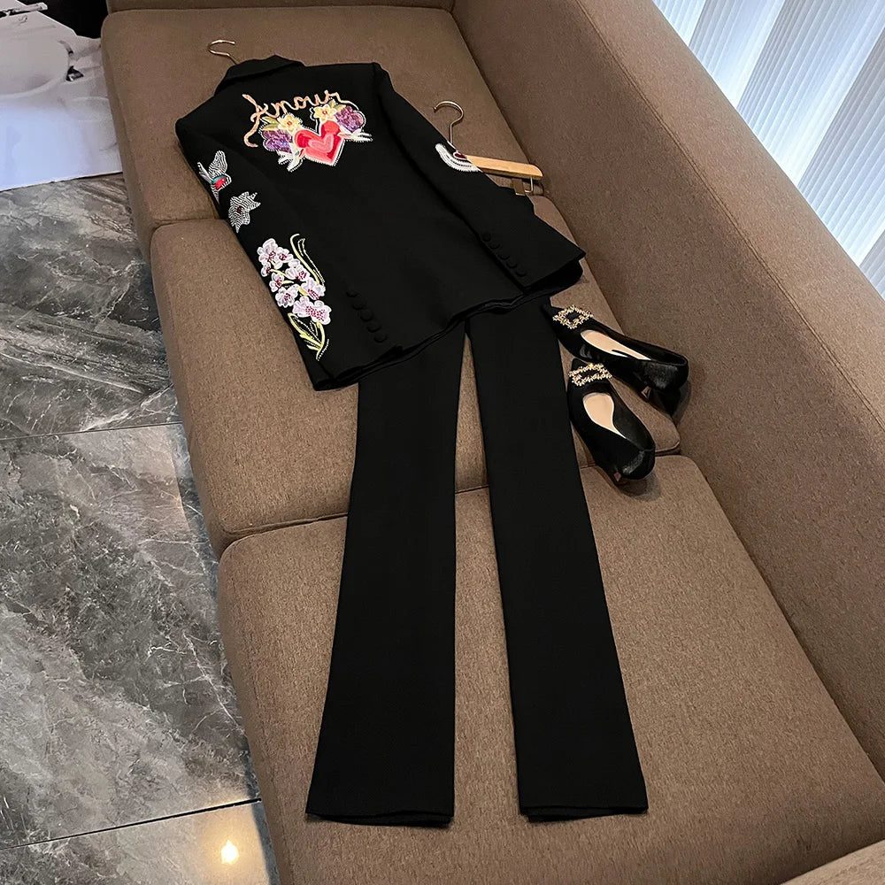 TWOTWINSTYLE Design Sense Solid Two Piece Sets For Women V Neck Long Sleeve Top High Waist Chic Set Female Fashion New KSE542686