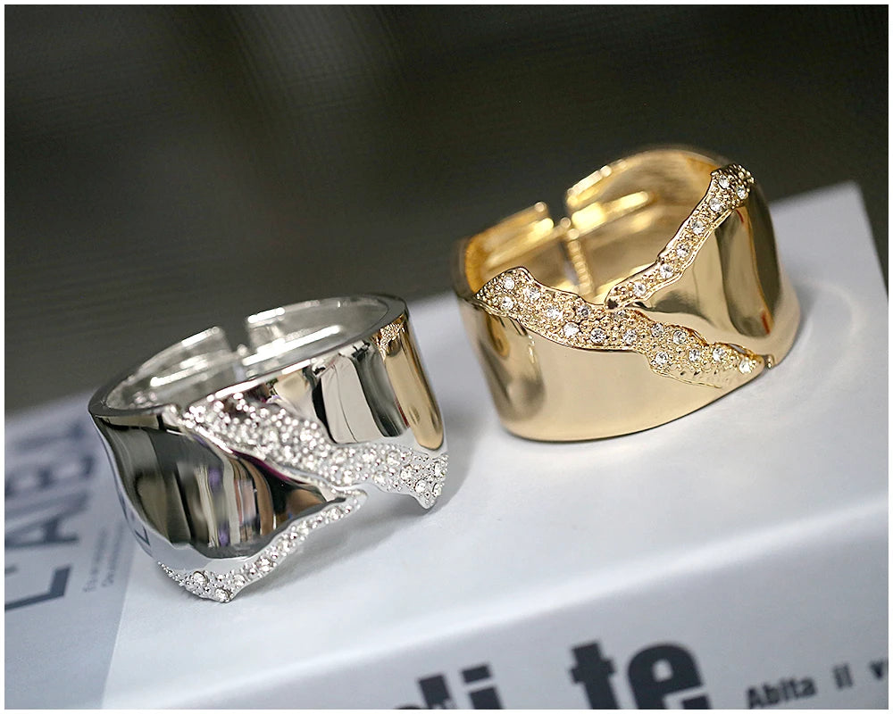 Minimalist Irregular Rhinestone Cuff Bracelet for Women