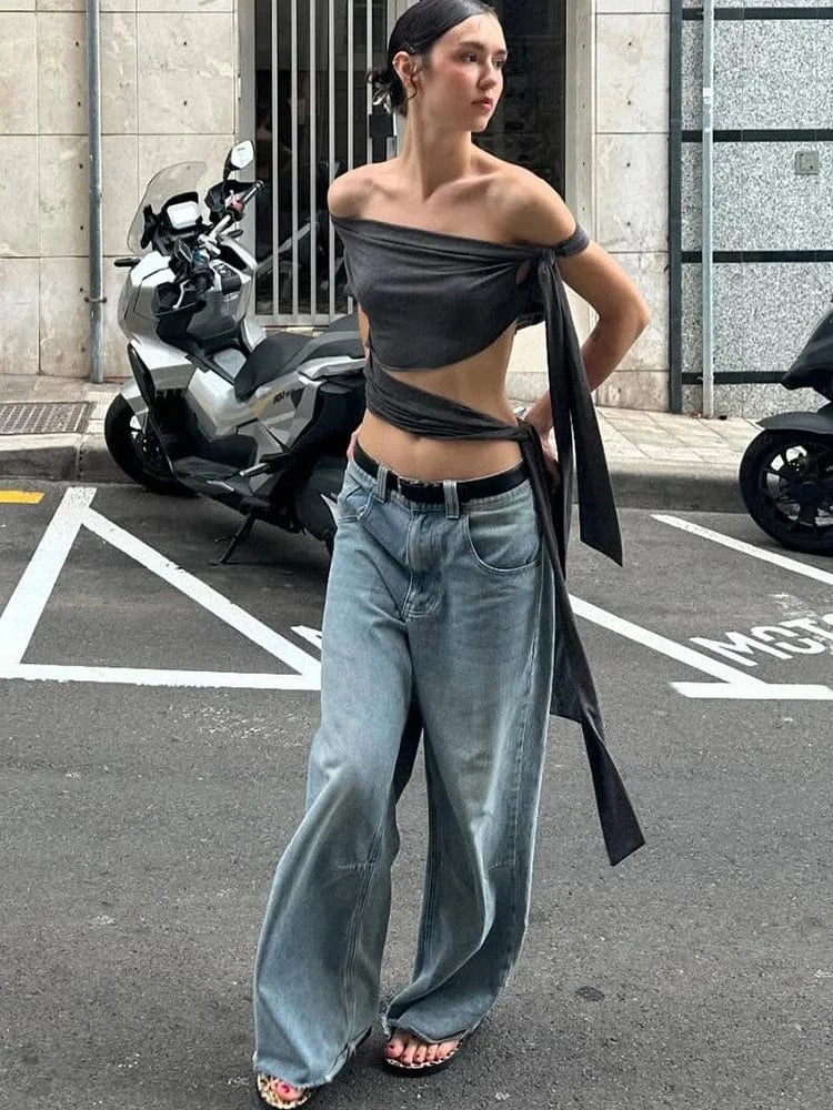 Weird Puss Hollow Bandage Tank Tops Women Ribbon One Shoulder Solid Sexy Summer Trend Wild Midnight Club Skinny Irregular Vest