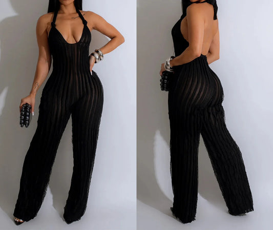 Elegant Jumpsuit for Women Streetwear Fashion Solid Backless Deep V-neck Sleeveless Conjoined Body Pants Y2k Summer 2025 New